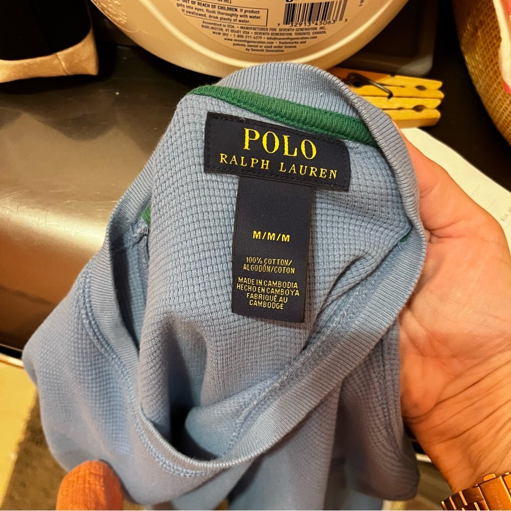 Polo by Ralph Lauren Men’s Blue Size M Short Sleeve Tee 100% Cotton Waffle Knit - Picture 5 of 6